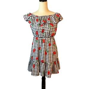 Anthropologie Everly Gingham Black White Poppy Ruffle Dress Sm Cottage Milkmaid